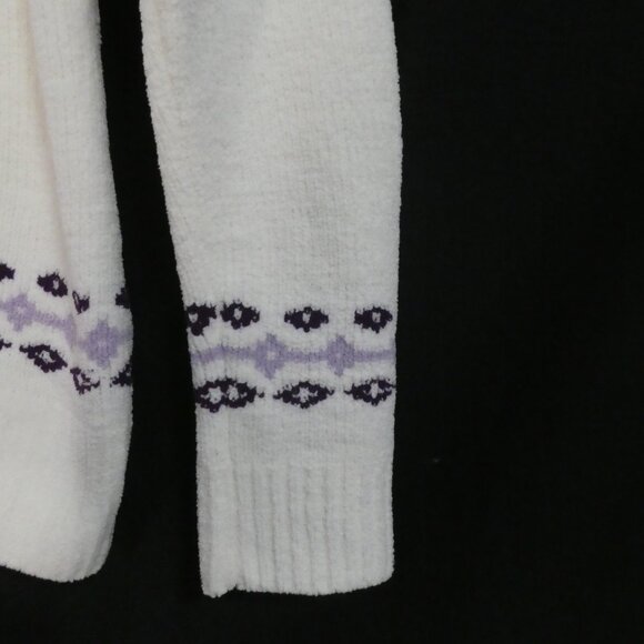 DENVER HAYES | small | Ivory Chenille Zip-Up Cardigan with Purple Pattern | NWOT - Picture 8 of 14